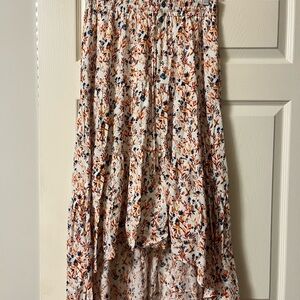 Miss Me Cream High-Low Floral Maxi Skirt with Rust & Navy Accents